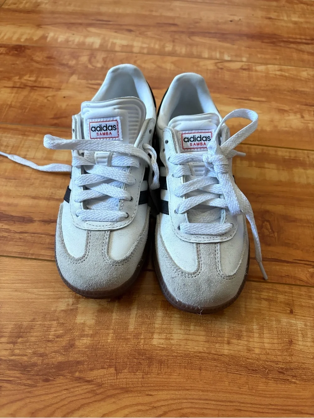adidas Kids Samba Sneakers in White with Black Stripes - Picture 1 of 4